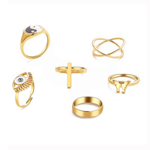 Sinc Alloy Ring Set, 6 phíosa & do bhean & cruan, óir, Díolta De réir Socraigh