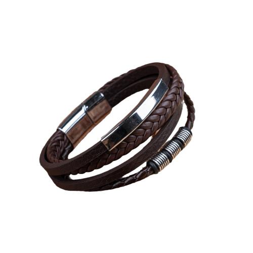 Bracelets cordon PU, alliage de zinc, avec cuir PU, fait à la main, unisexe, plus de couleurs à choisir, Longueur:Environ 21.5 cm, Vendu par PC