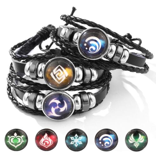 PU Leather Cord Bracelets, Tibetan Style, with PU Leather & Gemstone, handmade, Unisex & different styles for choice, more colors for choice, Length:Approx 18 cm, Sold By PC