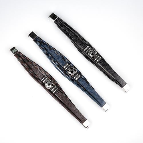 PU Leather Cord Bracelets, Tibetan Style, with PU Leather & Rubber, handmade, Unisex, more colors for choice, Length:Approx 21.5 cm, Sold By PC