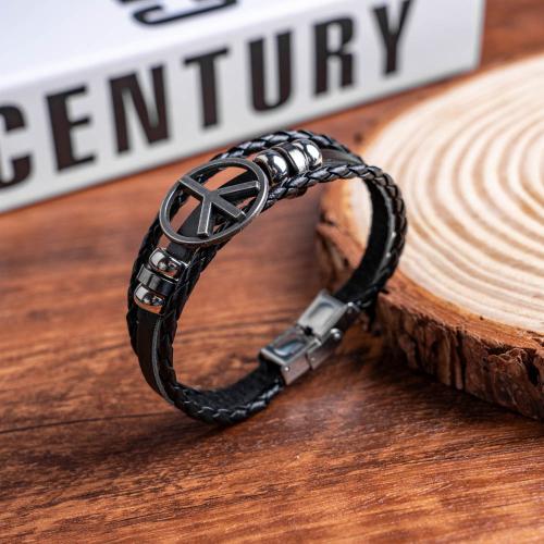 PU Leather Cord Bracelets, Tibetan Style, with PU Leather & Copper Coated Plastic, handmade, Unisex, black, Sold By PC