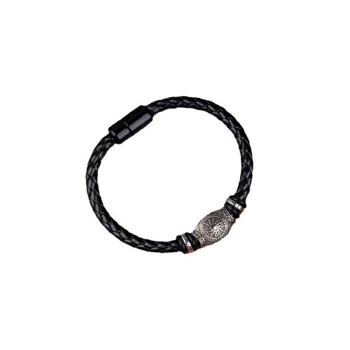 PU Leather Cord Bracelets, Tibetan Style, with PU Leather, handmade, Unisex, black, Sold By PC