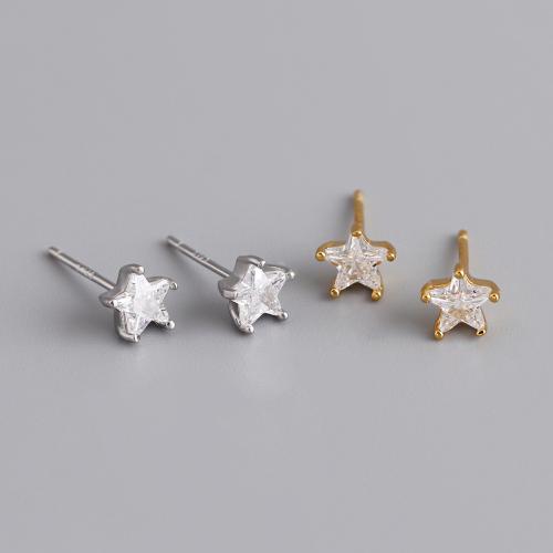 Cubic Zirconia Micro Pave Sterling Silver Earring, 925 Sterling Silver, Star, micro pave cubic zirconia & for woman, more colors for choice, 6.20x6.20mm, Sold By Pair