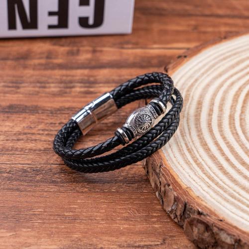 PU Leather Cord Bracelets, Tibetan Style, with PU Leather, handmade, Unisex, black, Sold By PC