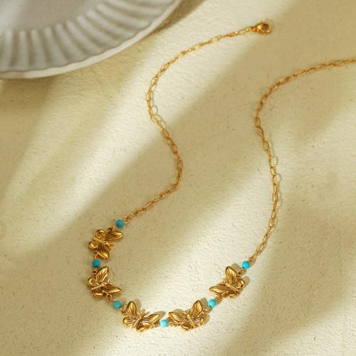 Stainless Steel Jewelry Necklace, 304 Stainless Steel, with turquoise, plated, for woman, golden, Sold By PC
