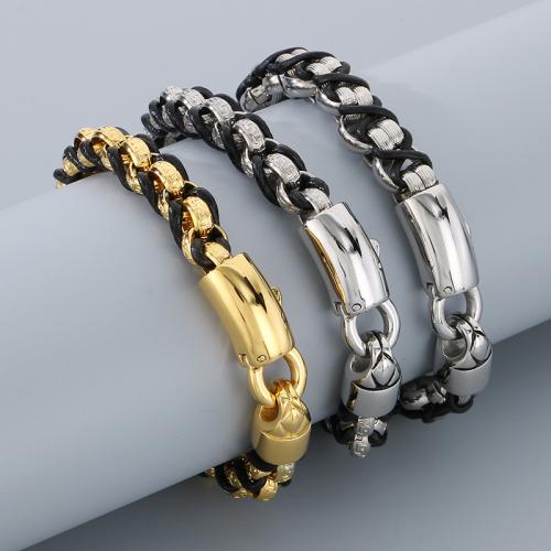 Stainless Steel Jewelry Bracelet, 304 Stainless Steel, with leather cord, Vacuum Ion Plating, different styles for choice & for man, more colors for choice, Sold By PC