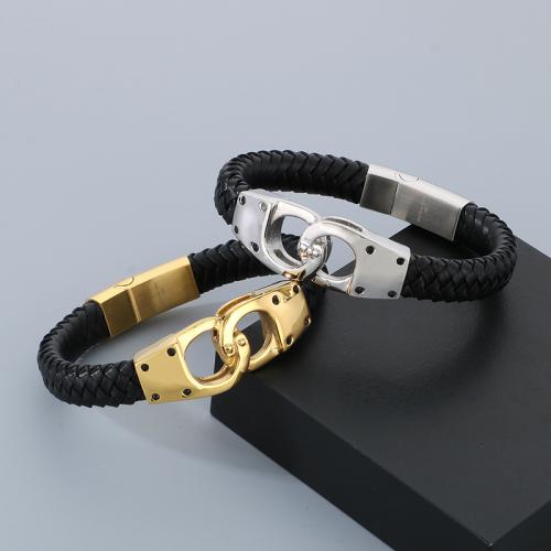 Stainless Steel Jewelry Bracelet, 304 Stainless Steel, with Leather, Vacuum Ion Plating, for man, more colors for choice, Sold By PC