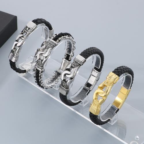 Stainless Steel Jewelry Bracelet, 304 Stainless Steel, with Leather, Vacuum Ion Plating, different styles for choice & for man, more colors for choice, Sold By PC