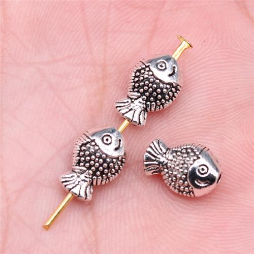 Zinklegierung Tier Perlen, Fisch, antik silberfarben plattiert, DIY, 12x7mm, verkauft von PC