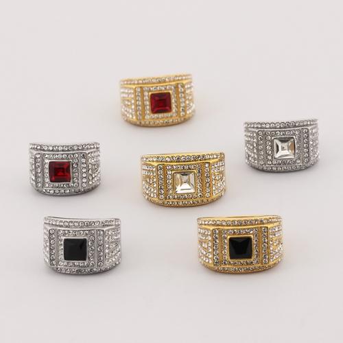 Rhinestone Stainless Steel Finger Ring, 304 Stainless Steel, plated, different size for choice & for man & with rhinestone, more colors for choice, Sold By PC