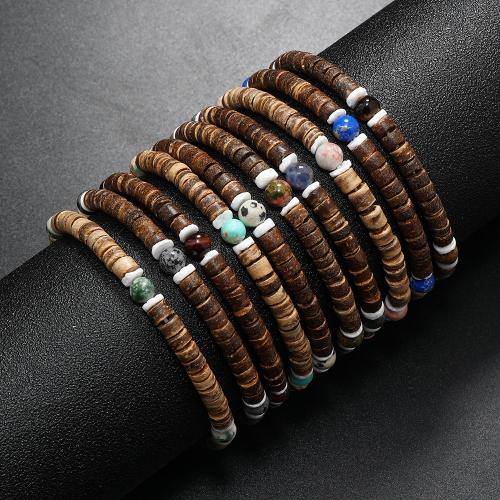 noix de coco bracelet, avec pierre gemme, fait à la main, différents matériaux pour le choix & unisexe, Diamètre intérieur:Environ 55mm, Vendu par PC