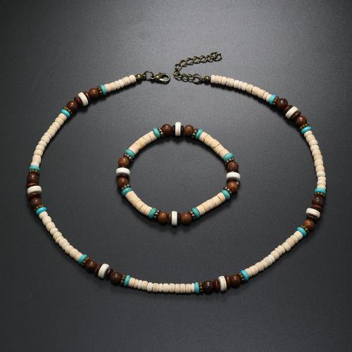 Coco Jewelry Set, bracelet & necklace, with turquoise & Wood, handmade, 2 pieces & Unisex, Sold By Set