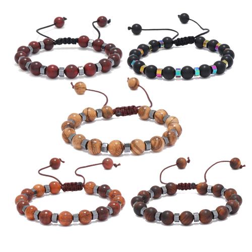 Wood Bracelet, with Polyester Cord & Tibetan Style, handmade, folk style & for man, more colors for choice, Sold By PC