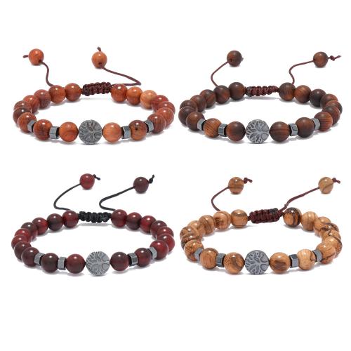 Wood Bracelet, with Polyester Cord & Tibetan Style, Tree, handmade, vintage & Unisex, more colors for choice, Sold By PC