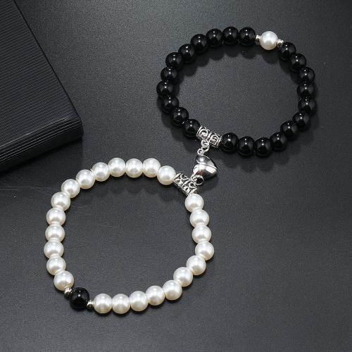 Glass Couple Bracelet, with Glass Pearl & Tibetan Style, handmade, 2 pieces & with magnetic & for couple, more colors for choice, Inner Diameter:Approx 55mm, Sold By Set