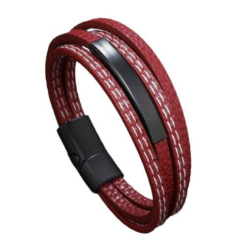 cuir PU bracelet, avec alliage de zinc, fait à la main, Double couche & unisexe, plus de couleurs à choisir, Longueur:Environ 8.26 pouce, Vendu par PC