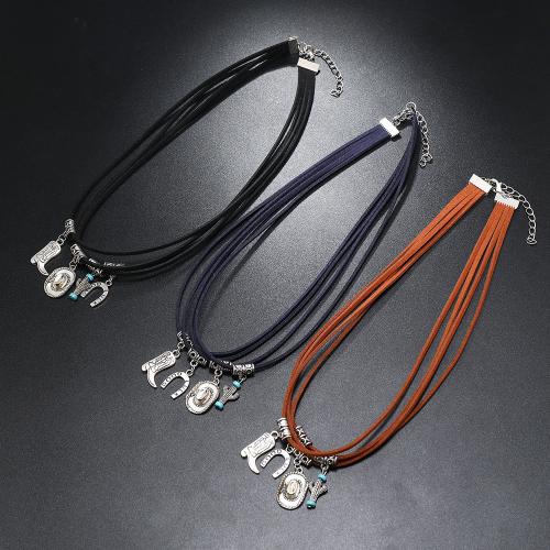 PU Leder Halskette, mit Türkis & Zinklegierung, mit Verlängerungskettchen von 2inch, Vintage & mehrschichtig & unisex, keine, Länge:ca. 15.7 ZollInch, verkauft von PC