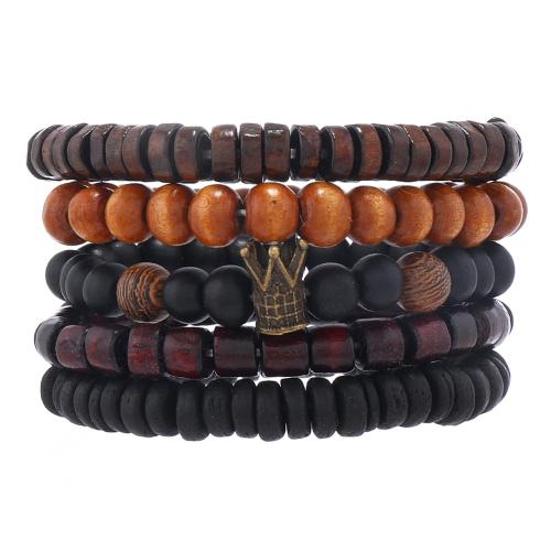 Wood Bracelet Set, with Tibetan Style, handmade, vintage & multilayer & Unisex & different styles for choice, Inner Diameter:Approx 55mm, Sold By Set
