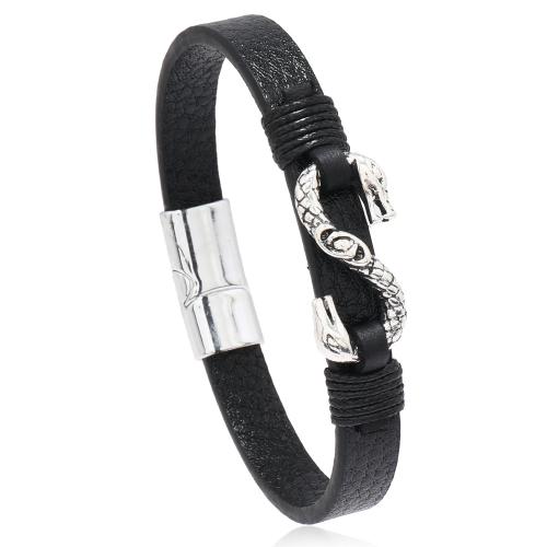 PU Leather Bracelet, with Tibetan Style, Snake, handmade, fashion jewelry & Unisex, more colors for choice, Length:Approx 8.26 Inch, Sold By PC