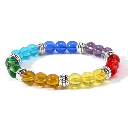 Glass Bracelet, with Lava & Tibetan Style, Round, handmade, Unisex & different styles for choice, Length:Approx 6.5-8 Inch, Sold By PC