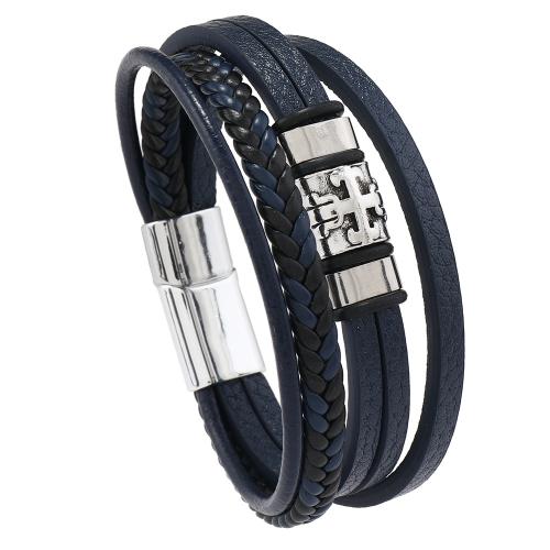 PU Leather Bracelet, with Tibetan Style, handmade, multilayer & punk style & for man, more colors for choice, Length:Approx 8.5-8.7 Inch, Sold By PC