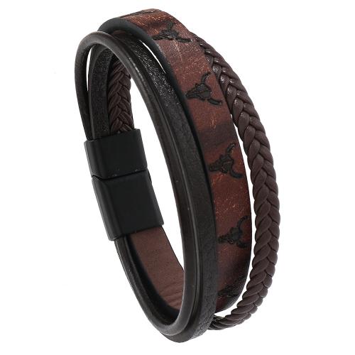 PU Leather Bracelet, with Tibetan Style, handmade, multilayer & punk style & for man, more colors for choice, Length:Approx 8.5-8.7 Inch, Sold By PC