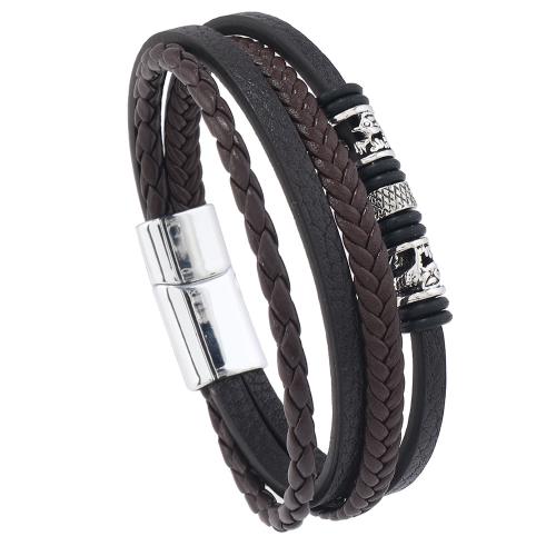 PU Leather Bracelet, with Tibetan Style, handmade, multilayer & folk style & for man, more colors for choice, Length:Approx 8.5-8.7 Inch, Sold By PC