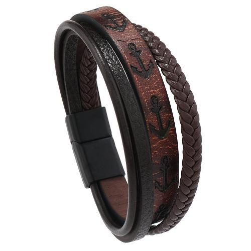 PU Leather Bracelet, with Tibetan Style, handmade, multilayer & for man, more colors for choice, Length:Approx 8.5-8.7 Inch, Sold By PC