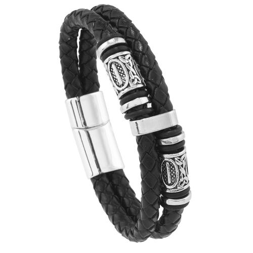 Leather Bracelet, with Tibetan Style, handmade, Double Layer & punk style & for man, more colors for choice, Length:Approx 8.5-8.7 Inch, Sold By PC
