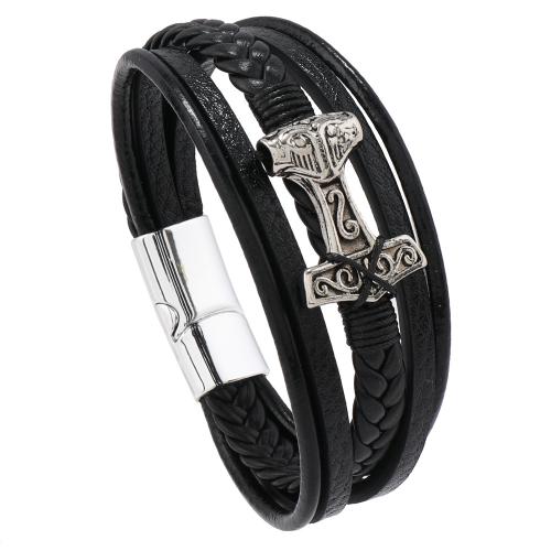 PU Leather Bracelet, with Leather & Tibetan Style, handmade, multilayer & for man, more colors for choice, Length:Approx 8.26 Inch, Sold By PC