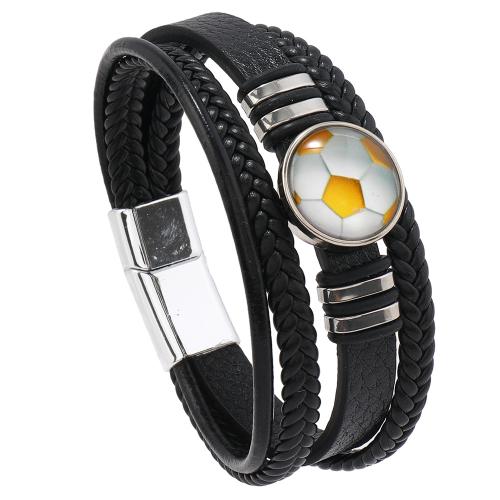 PU Leather Bracelet, with Glass & Tibetan Style, handmade, multilayer & different styles for choice & for man, Length:Approx 8.26 Inch, Sold By PC