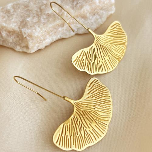 Stainless Steel Drop Earring, 304 Stainless Steel, with 201 Stainless Steel, Ginkgo Leaf, fashion jewelry & for woman, golden, 51x41mm, Sold By Pair