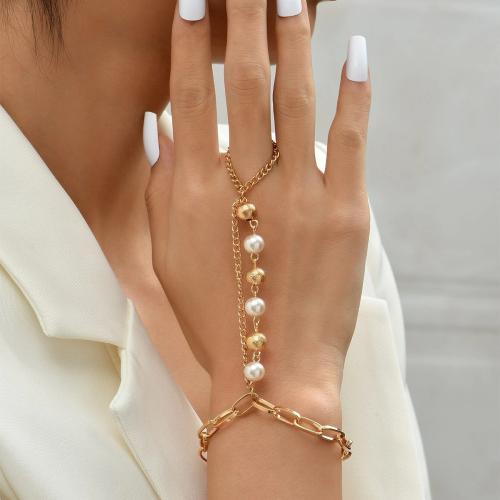 Zinc Alloy Bracelet Ring with Plastic Pearl with 5cm extender chain fashion jewelry & for woman golden Length Approx 16 cm Sold By PC