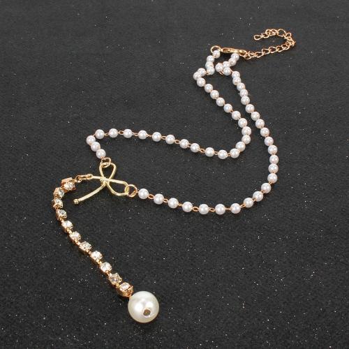 Zinc Alloy Jewelry Necklace with Plastic Pearl with 5cm extender chain fashion jewelry & for woman & with rhinestone golden Length Approx 45 cm Sold By PC