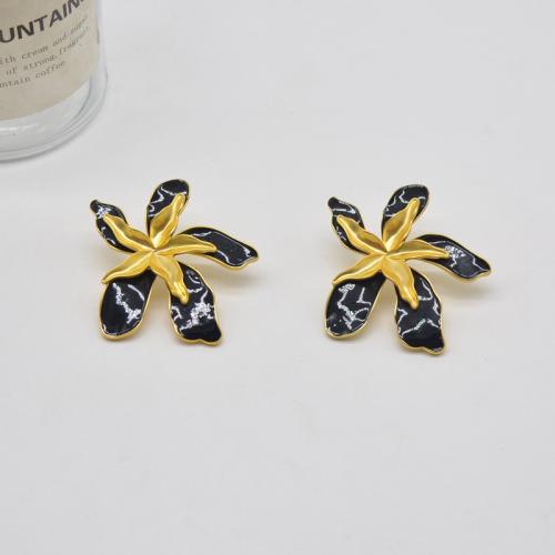 Tibetan Style Stud Earring, Flower, fashion jewelry & for woman & enamel, black, 45x48mm, Sold By Pair