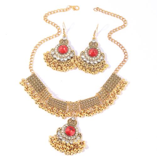 Zinc Alloy Jewelry Sets earring & necklace 2 pieces & fashion jewelry & for woman & with rhinestone golden Sold By Set