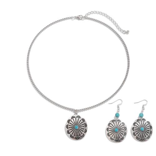 Tibetan Style Jewelry Sets, earring & necklace, with iron chain & turquoise, fashion jewelry & different styles for choice & for woman, Sold By Set