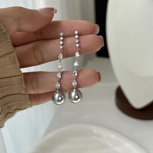 Befestiger Zirkonia Messing Ohrring, mit Kunststoff Perlen, Modeschmuck & Micro pave Zirkonia & für Frau, keine, 52mm, verkauft von Paar