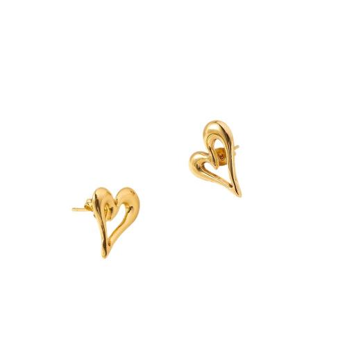 Boucle d'oreille de gaujon en acier inoxydable, Acier inoxydable 304, coeur, Plaqué or 18K, bijoux de mode & pour femme, doré, 15mm, Vendu par paire