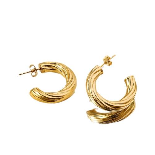 Stainless Steel Stud Earrings, 304 Stainless Steel, 18K gold plated, fashion jewelry & for woman, golden, 25mm, Sold By Pair