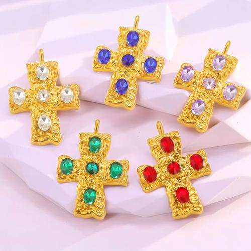 Stainless Steel Cross Pendants, 304 Stainless Steel, DIY & with rhinestone, more colors for choice, 33x48.50mm, Sold By PC