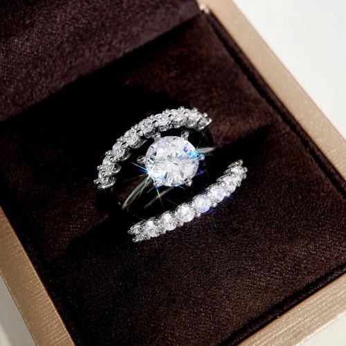 Conjunto de anillo de latón de moda, metal, tres piezas & diverso tamaño para la opción & micro arcilla de zirconia cúbica & para mujer, Vendido por Set