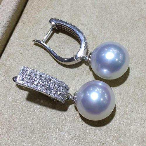 Boucles d'oreilles en laiton zircon cubique pavent, avec perle de plastique, bijoux de mode & pavé de micro zircon & pour femme, Vendu par paire