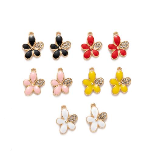 Tibetan Style Enamel Pendants, petals, DIY & with rhinestone, more colors for choice, 13.20x17.40mm, 10PCs/Bag, Sold By Bag