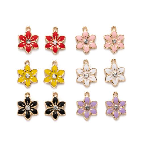 Tibetan Style Enamel Pendants, petals, DIY & with rhinestone, more colors for choice, 12.60x17mm, 10PCs/Bag, Sold By Bag