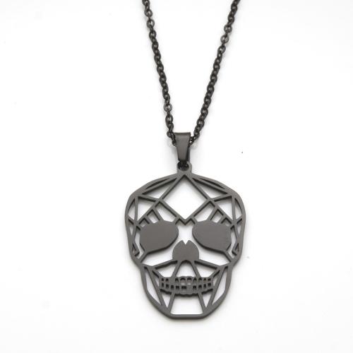 Stainless Steel Jewelry Necklace, 304 Stainless Steel, with 5cm extender chain, Skull, Vacuum Ion Plating, punk style & Unisex, black, 27.50x40mm, Length:Approx 50 cm, Sold By PC
