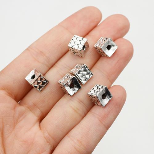 Tibetan Style Spacer Beads, Cube, silver color plated, DIY, nickel, lead & cadmium free, 7.50x7.50mm, Hole:Approx 2mm, Approx 200PCs/Bag, Sold By Bag