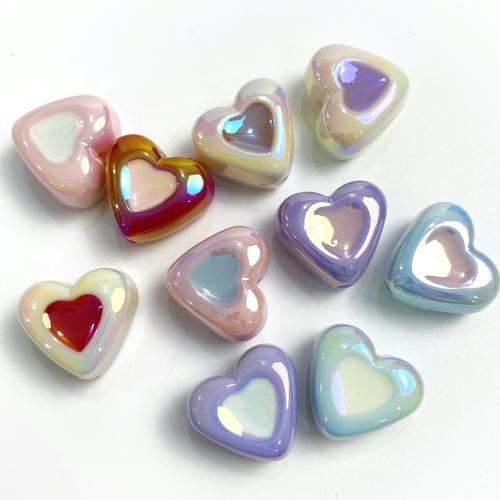 Acrylic Jewelry Beads, Heart, double-sided enamel & DIY, more colors for choice, 15x17x10mm, Hole:Approx 2mm, Approx 100PCs/Bag, Sold By Bag