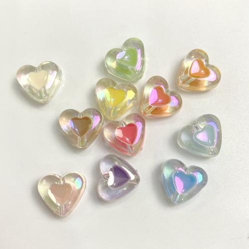 Plated Acrylic Beads, Heart, colorful plated, DIY & enamel, more colors for choice, 15x7mm, Hole:Approx 2mm, Approx 100PCs/Bag, Sold By Bag