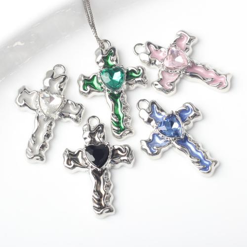 Tibetan Style Cross Pendants, silver color plated, DIY & micro pave cubic zirconia & enamel, more colors for choice, nickel, lead & cadmium free, 28x19mm, 100PCs/Bag, Sold By Bag